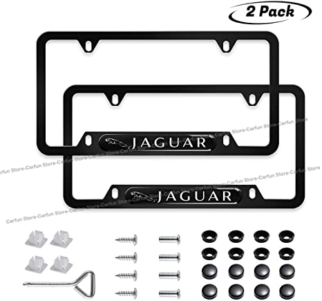 2pcs for Jaguar License Plate Frame,Black Matte Aluminum License Plate with Screw Caps, Upscale Black License Plate Frame for Front and Rear License Plate (for Jaguar Plate)