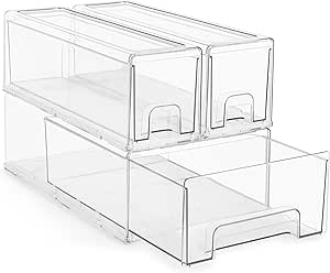 Sorbus 1 Medium & 2 Small Clear Stackable Storage Drawers, Plastic Storage Drawers with Handles for Laundry Room, Office, Closet, Desk, Home, Kitchen, Pantry, Bathroom, Room, Organization and Storage