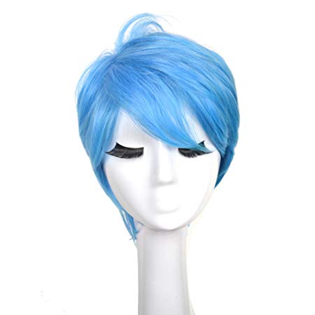 Yuehong Blue Short Wavy Fashion Hair For Adult Anime Cosplay Costume Hair Party Wig Hot Sale