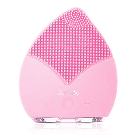 SUNMAY Leaf Sonic Facial Cleanser Brush with Memory Function, Timer and Extra Soft Silicone for Cleansing and Exfoliating Pore Minimizer to Smooth Skin Upgraded Version (Honeysuckle Pink)