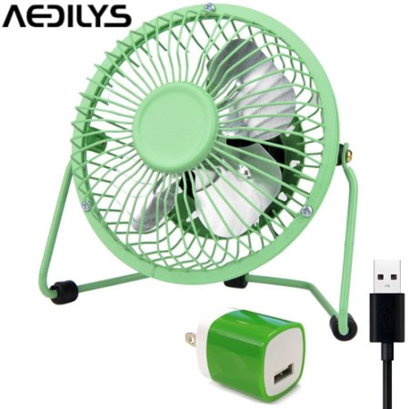 AEDILYS 4 Inch Mini USB Fan ,Office Fans with 360 Rotation , (A Free Adapter, Metal Design, Large Air Flow, Quiet Operation) Portable USB Desk Fan Mini Table Fan and Travel Mini Fan (4 Inch, Green)