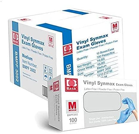 Medical Synmax Vinyl Exam Gloves - Latex-Free & Powder-Free - Medium, BMPF-3002(Case of 1,000) .10 pack