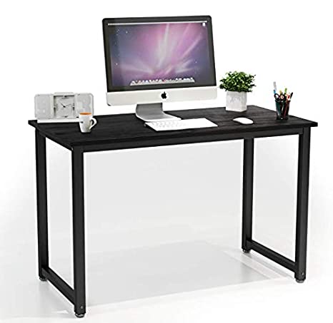 HATON Computer Desk, 47.2” Simple Modern Style Wood Computer Table Writing Gaming Desk with Sturdy Metal Frame for Home Office Study, Easy Assembly - Black