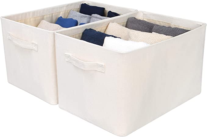 StorageWorks Metal Storage Baskets for Shelves with Frame, Rectangle Storage Bins, Natural, Jumbo, 2-Pack