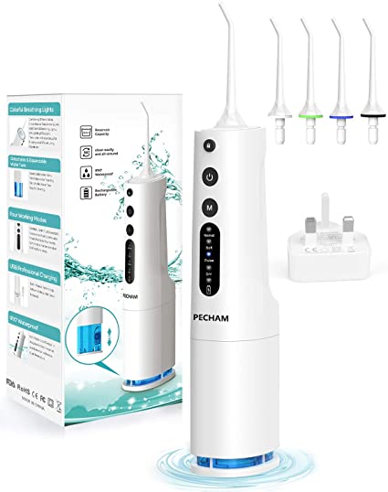 [2020 Upgraded] Water Flosser for Teeth, PECHAM Cordless 360ML Tank 4 Modes & 4 Jet Tips Improve Oral Health, Portable PX7 Waterproof and 2000mAh USB Rechargeable Oral Irrigator for Home Travel