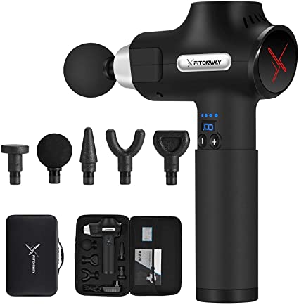 Massage Gun Deep Tissue Percussion Muscle Massager for Athletes, Self Fitness Handheld Electric Pro Body Massager, Portable Super Quiet Brushless Motor, by XFITONWAY (Silverblack)