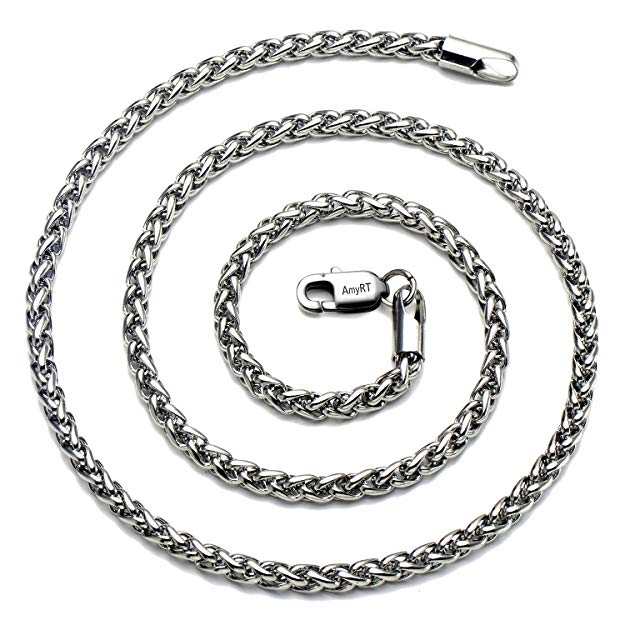 AmyRT Jewelry 4mm Titanium Steel Wheat Silver Chain Necklaces Men & Women 16" -30"