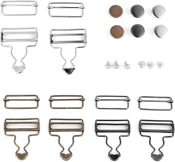 Yolev 6 Sets Overall Buckles Retro Metal Suspender Buckles Adjustable Buckle Slider and Buttons for Overalls Bib Pants