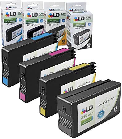 LD Remanufactured Ink Cartridge Replacements for HP 950XL & HP 951XL High Yield (Black, Cyan, Magenta, Yellow, 4-Pack)