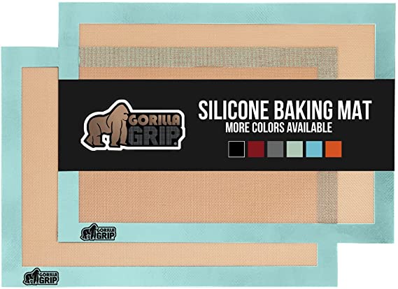 Gorilla Grip Nonstick, Heat Resistant, No Mess, Food Grade Ultra Thick Silicone Baking Mats, 2 Pack, No Greasing Needed, Great For Cookies and Pastry, Keep Oven Pans Clean, Quarter Sheet, Mint