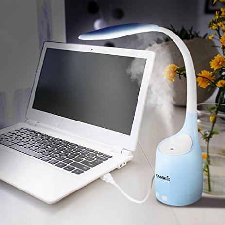 Easehold Humidifying LED Desk Lamp with USB Humidifier 2 Mist Mode 3 Brightness Dimmable Night Lights Adjustable Gooseneck Nightstand Lamps for Bedroom (Blue)