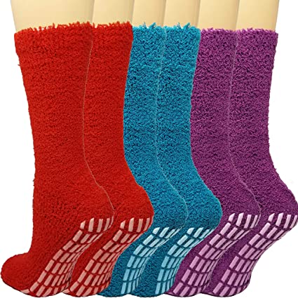 Debra Weitzner Non-slip Hospital Socks Fuzzy Slipper Grip Socks For Women Men 6 Pairs