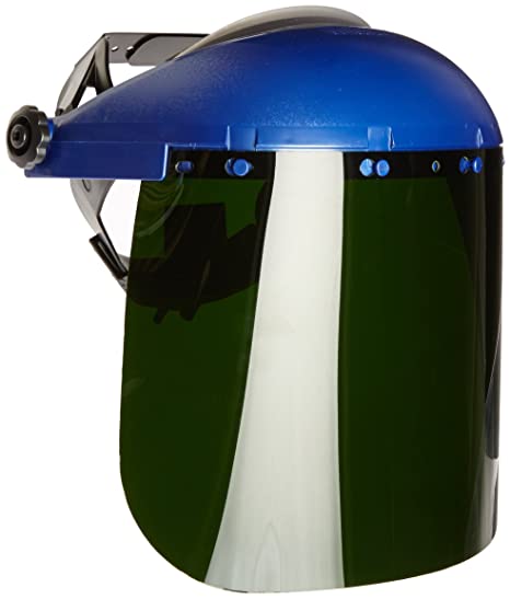 Sellstrom Single Crown Safety Face Shield with Ratchet Headgear, Shade 5 IR Tint, Uncoated, Blue, S39150, 8" x 12" x .060"