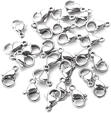 DNHCLL 100 Pieces 7x12mm Stainless Steel Curved Lobster Clasps Lobster Claw Clasps DIY Jewelry Fastener Hook (Silver)