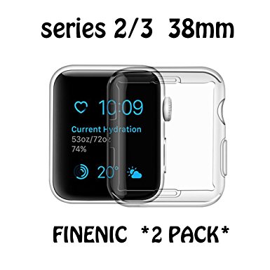 FINENIC 2 PACK Apple Watch 3 Screen Protector, iwatch Case TPU All-around 0.3mm Ultra-thin Cover for New Apple Watch Series 3 38mm (2018)