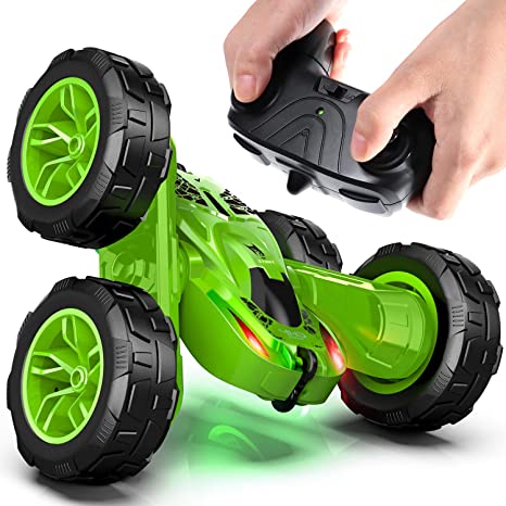 Remote Control Car, Durable RC Stunt Cars Toys for Kids, Double Sided Rotating 360°Flips with Dual-Color Headlights- Toy Gifts for 2, 3, 4, 5, 6, 7, 8 Year Old Boy (4 Batteries Included)