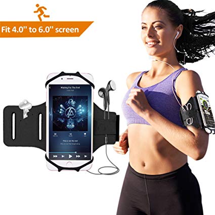 Running Armband, Bovon Sports Phone armband for Screen 4’’-6’’ iPhone X/8 Plus/8/7/6/6s , Galaxy S9/S9 Plus/S8/S7 180° Rotatable Workout Armband with Key Holder for Hiking Biking Jogging (black)