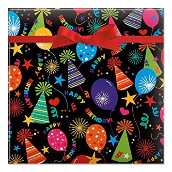 Black Birthday Hats Jumbo Rolled Gift Wrap - 72 sq ft.
