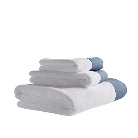 Rivet Contemporary Linen Cuffed Cotton Towel Set, Set of 3, Indigo