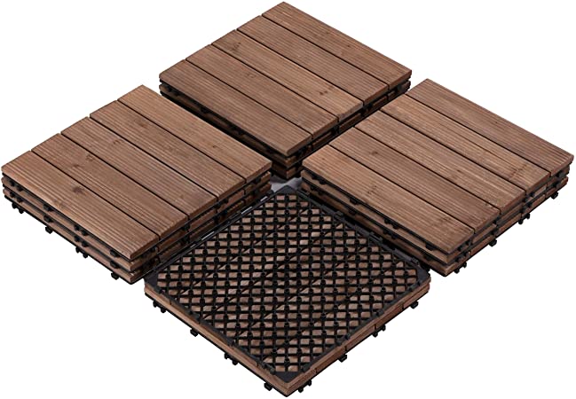 Yaheetech 12 x 12'' Patio Pavers Decking Flooring Deck Tiles Interlocking Wood Patio Tiles 11 Pack Tiles Patio Garden Deck Poolside Indoor Outdoor