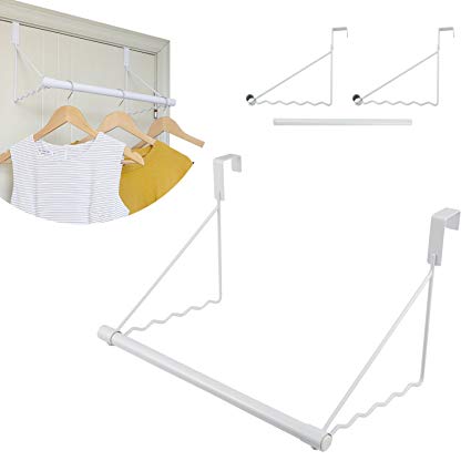 Magicfly Over The Door Closet Rod, Heavy-duty Over The Door Hanger Rack with Hanging Bar for Coat, Towels Holder, Freshly Ironed Clothes, White