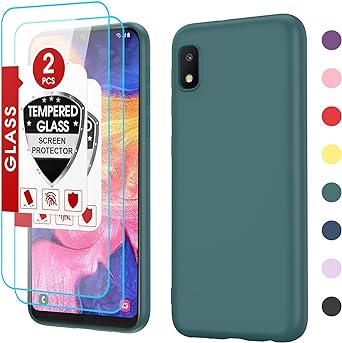 LeYi for Samsung Galaxy A10e Case: Samsung A10e Case with 2 Pack Tempered Glass Screen Protector for Women Men, Liquid Silicone Slim Gel Rubber Protective Phone Case Cover for Galaxy A10e, Green