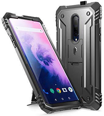 OnePlus 7 Pro Rugged Case with Kickstand, Poetic Full-Body Dual-Layer Shockproof Protective Cover, Built-in-Screen Protector, Revolution Series, Defender case for OnePlus 7 Pro (2019 Release), Black