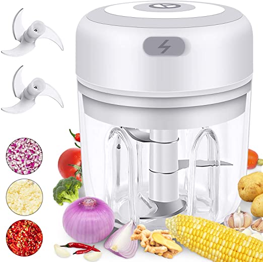 Electric Mini Garlic Chopper for Kitchen,Vsadey Wireless Crusher for Cutting Onion Spices Nut Ginger Salad Veggie Blender and Baby Food Masher 250Ml