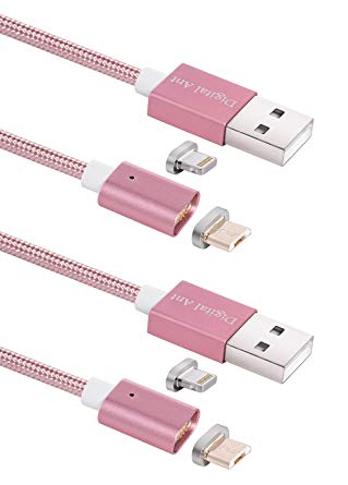 Digital Ant Gen4 Nylon Braided 2 in 1 Magnetic Charging & Data Cable for i-Product and Android Devices with Micro-USB. (5 Feet Rose Gold Twin-Pack)