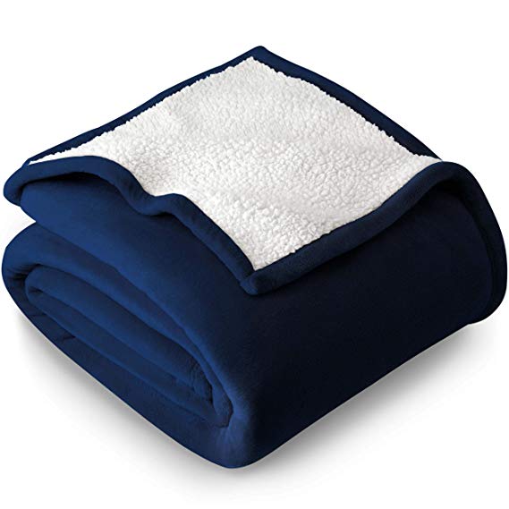 Bare Home Sherpa Fleece Blanket - Full/Queen - Fluffy & Soft Plush Bed Blanket - Hypoallergenic - Reversible - Lightweight (Full/Queen, Dark Blue)