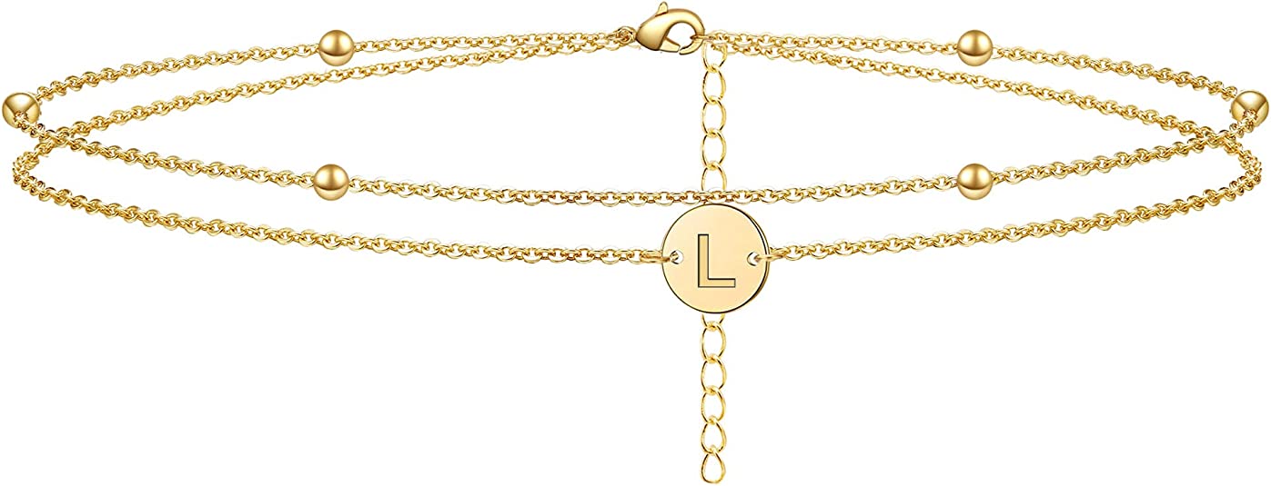 Gold Anklets for Women Initial Disc Ankle Bracelet for Women Layered Letter A to Z Anklet for Women 14K Real Gold Plated