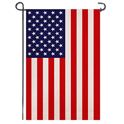 Shmbada Burlap American 4th of July Garden Flag, United States Stars and Stripes Patriotic US Garden Flag, Double Sided, Perfect Decor for Outdoor Yard Porch Patio Farmhouse Lawn, 12 X 18 Inch