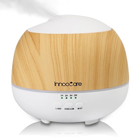 500ML Essential Oil Diffuser, InnooCare Wood Grain Aromatherapy Diffuser ,Ultrasonic Cool Mist Humidifier with 7 Color Changing LED Lights and Timer Settings,Waterless Auto off