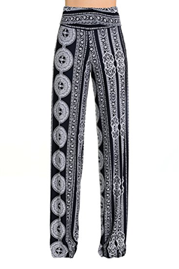Uptown Apparel Womens Fold Over Waist Wide Leg Palazzo Pants, good for tall curvy women-Ships from U.S.A (Los Angeles)