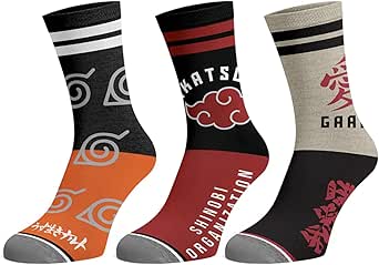 Bioworld Naruto Shippuden Men's Clan Logos 3-Pack Adult Mid-Calf Crew Socks Size 8-12