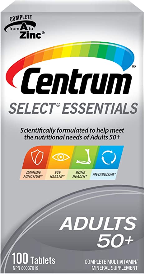 Centrum Select Essentials (100 Count) Adults 50 , Complete Multivitamin Multimineral Supplement