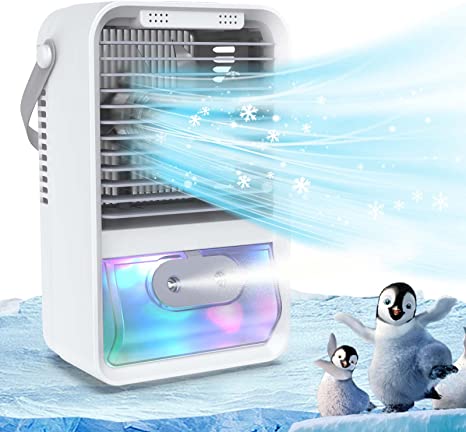 Portable Air Conditioners, 3 in 1 Rechargeable Mini Air Conditioner Cooler Humidifier with LED, 3 Speeds Mini AC Evaporative Personal Air Conditioner Cooling Fan for Office Bedroom Tent Outdoor Grey