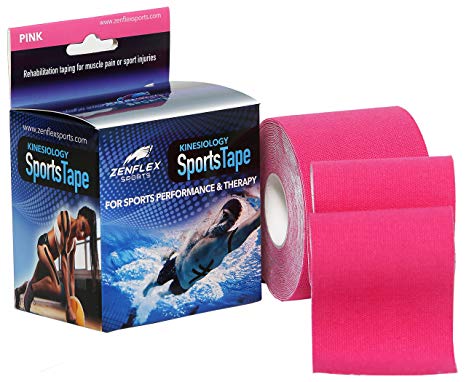 Zenflex Kinesiology Injury and Athletic Sports Tape 2" wide 16 ft. Continuous Roll for Sport Injury Recovery Waterproof Fitness Tape. (Pink)