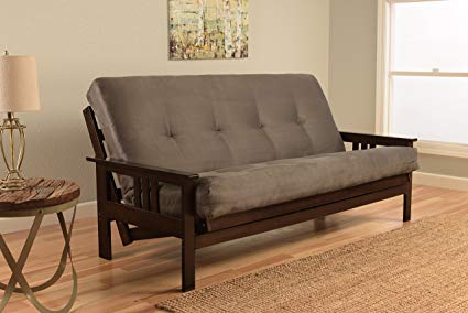 Jerry Sales Full Size Excelsior Espresso Futon Frame w/ 8 Inch Innerspring Mattress Sofa Bed Wood Futons (Grey Matt and Frame Only (Full Size))