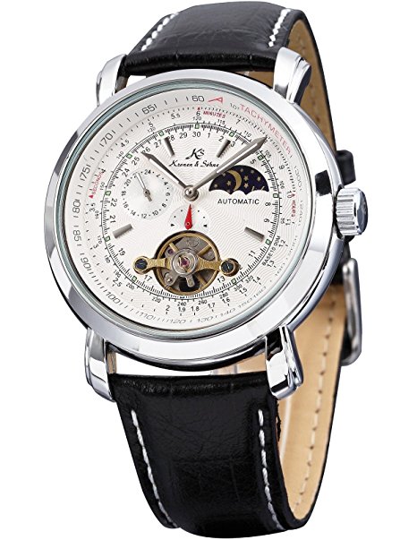 KS Men's Wrist Watch Luxury Moon Phase Automatic Mechanical White Dial KS069