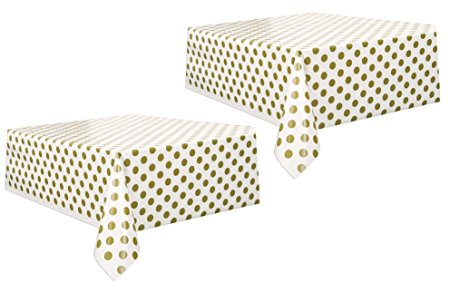 Polka Dot Plastic Tablecloth, 108 x 54, Gold (2 Pack)