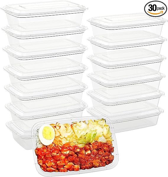 iHomeSet 30 Pack 34 Oz Plastic Meal Prep Containers with Lids, Disposable Food Storage Containers, Stackable Microwavable Freezer Dishwasher Safe Plastic Food Storage, for Office, Picnics