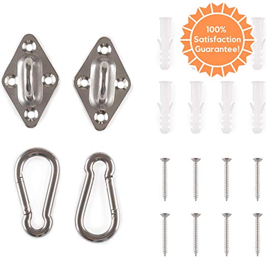 Amerigo Premium Hammock Hooks Best Hanging Kit for Your Relaxation - Heavy Duty - Set of 2 Pad Plates, Spring Snap Hooks, 8 Anchors and Lag Screws Made of Stainless Steel for Perfect Experience!