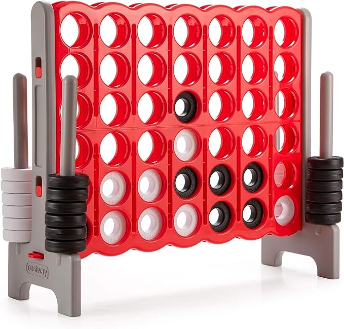 COSTWAY Jumbo 4-to-Score Giant Game Set, 4 in A Row for Kids and Adults, 3.5FT Tall Indoor & Outdoor Game Set with 42 Jumbo Rings & Quick-Release Slider, Perfect for Holiday Party & Family Game