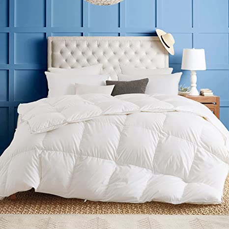 KASENTEX 100% Cotton Ultra Soft White Goose Down and Feather Comforter - Quilted Bedding Comforters, All Season Hypoallergenic Duvet Insert White, Twin/Twin XL Size