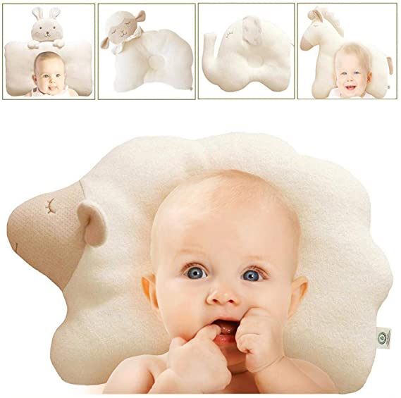 Global Certified Organic Cotton Baby Pillow, No Bleaches, No Printing, Protection for Flat Head Syndrome (Cloud Lamb)