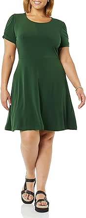 Amazon Essentials Women's Gathered Short Sleeve Crew Neck A-line Dress (Available in Plus Size)