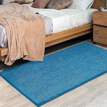 Chenille Plush Extra Long Door Mat Runner Long Machine Washable Non-Slip Door Mat, Bath Mat, Bedroom Rug, with Water Absorbent Quick Drying Microfiber Shag Carpet (Maui Blue, 31x59)