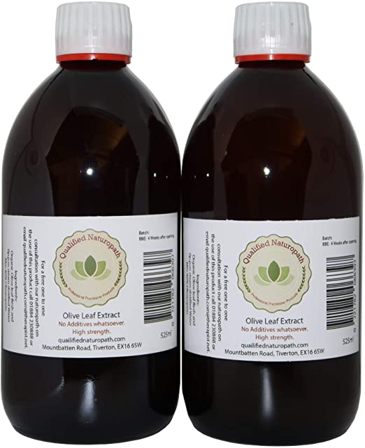 2 x 525 ml (1050ml) Olive Leaf Extract Glass Bottle Made by Our Herbalist