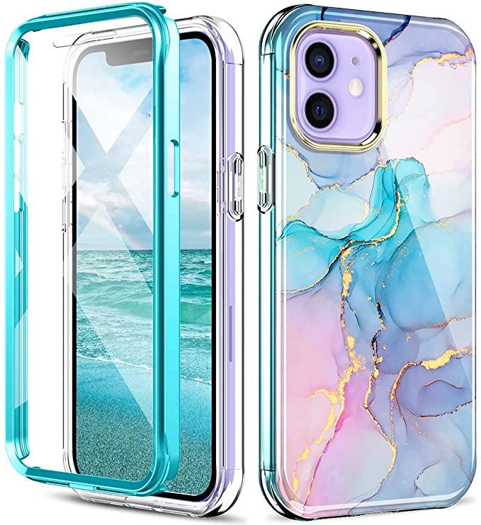 DT Compatible for iPhone 12 Case/iPhone 12 Pro Case Built with Screen Protector, Lightweight and Stylish Full Body Shockproof Protective Rugged TPU Case for iPhone 12/iPhone 12 pro 6.1inch（Marble）